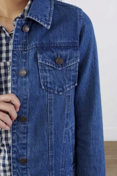 womens blue denim jacket top